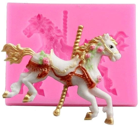 Forma di Silicone per Biscotti 3D Carrousel Cavallo - Senza Odore - Riciclabile - Resistentente al Lavastoviglie - Classe Alimentare - Intervallo di Temperatura -40°C a 230°C - Muffiniera