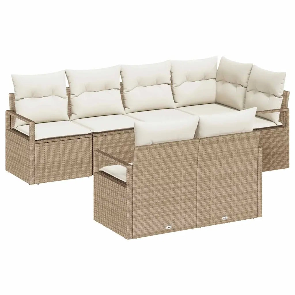 Set Divano da Giardino 7 pcs Beige e Bianco polyrattan