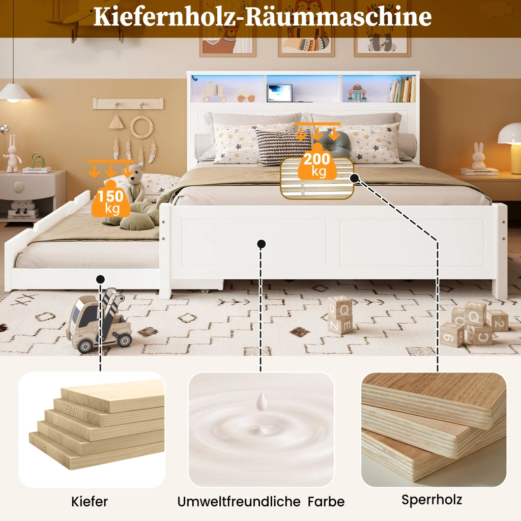 letto matrimoniale legno massello e mdf bianco 120x200 cm