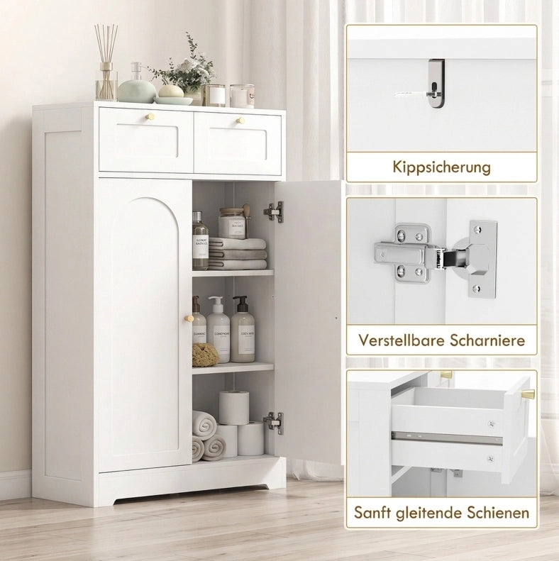 Mobile da bagno bianco con 2 cassetti e ripiano regolabile, 60x30x108 cm