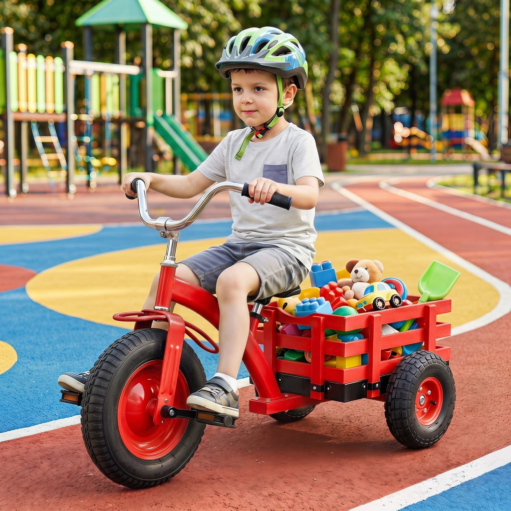 Triciclo per bambini ruote gomma gonfiabili manubrio e sedile regolabili, Giocattolo?cavalcabile per bambini 3+ anni Rosso