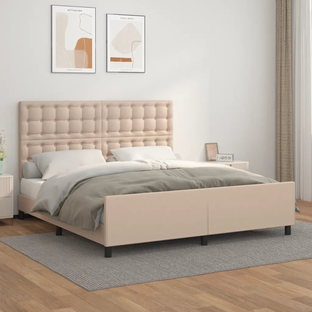 Letto matrimoniale | Letto per adulti | Giroletto con Testiera Cappuccino 160x200 cm in Similpelle