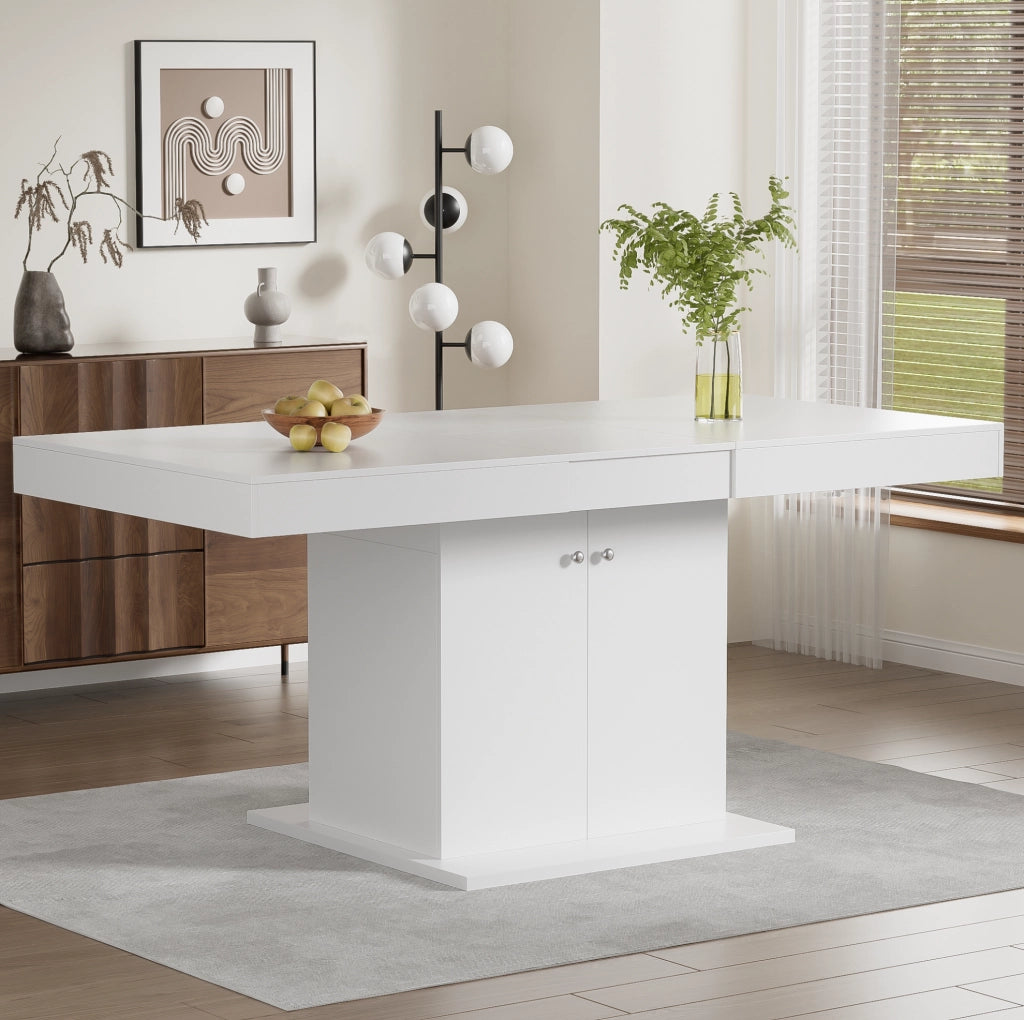 Tavolo da pranzo allungabile ULEVR 140/180x80 cm con vano contenitore, estensione automatica, bianco