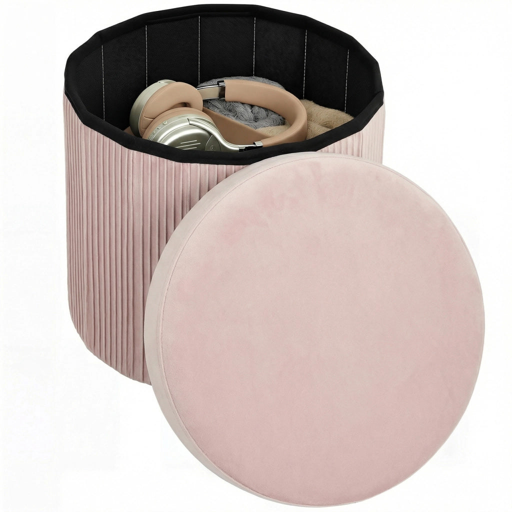 Pouf con contenitore ¨C zephmum ¨C rosa, velluto, 38x38x38 cm