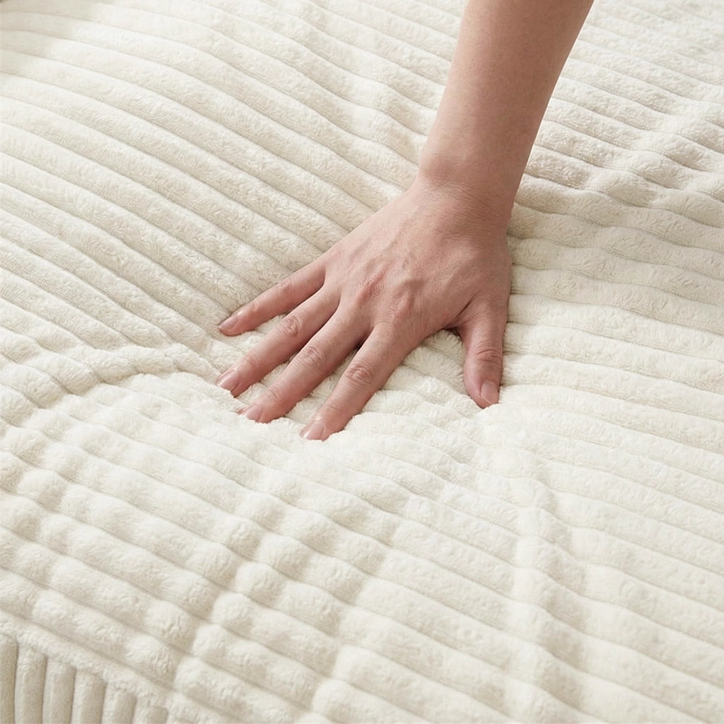 Divano modulare angolare reversibile con seduta profonda e senza montaggio per soggiorno in velluto a coste beige