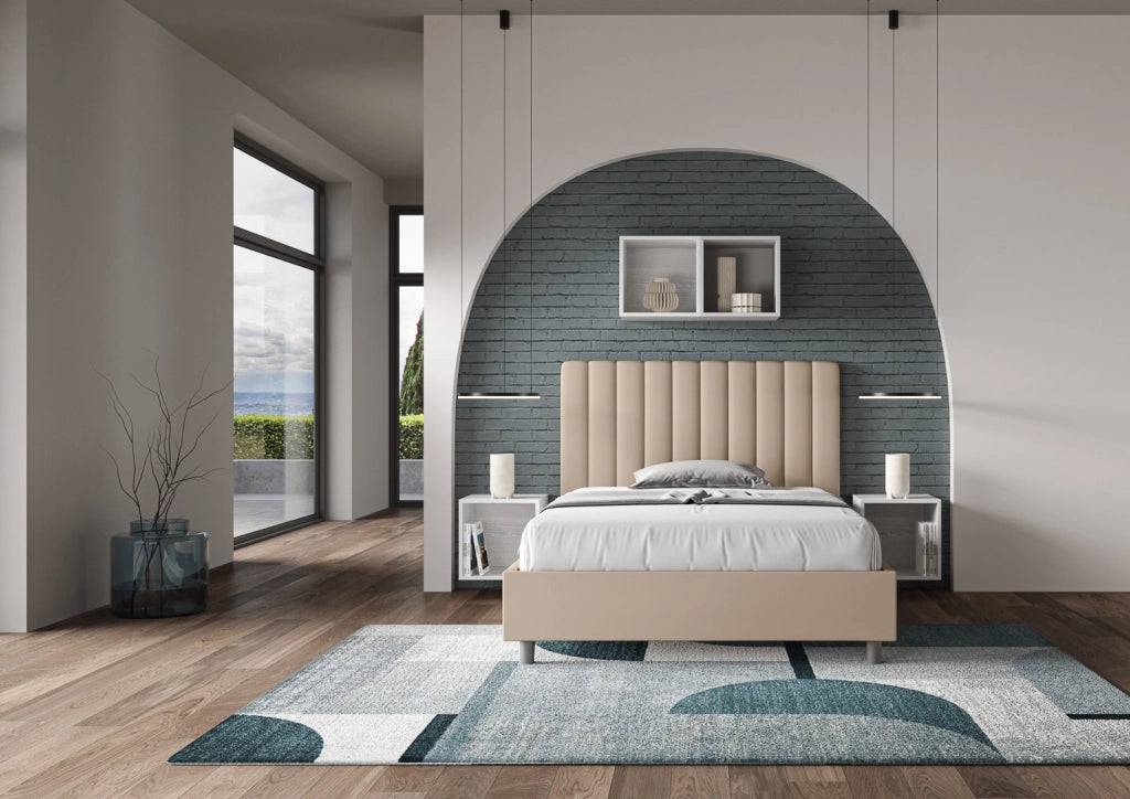 BS COM Letto una piazza e mezza con rete imbottito 120x210 similpelle tortora