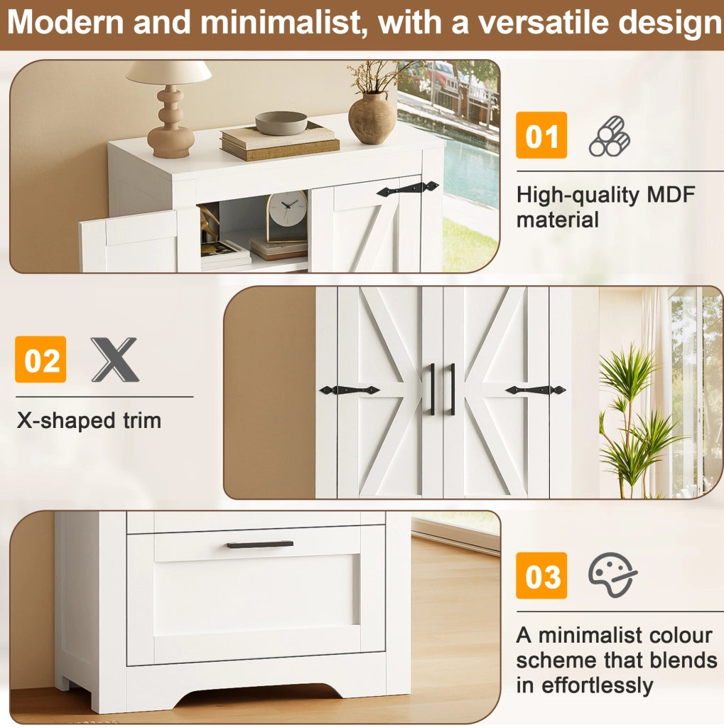 Credenza alta 60x30x128 cm con 2 cassetti e ripiani regolabili in MDF e truciolare; bianca