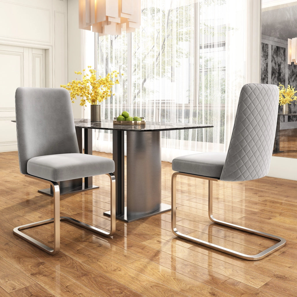 SEDIA DA PRANZO IN VELLUTO SET DA 4 PEZZI GRIGIO E ARGENTO