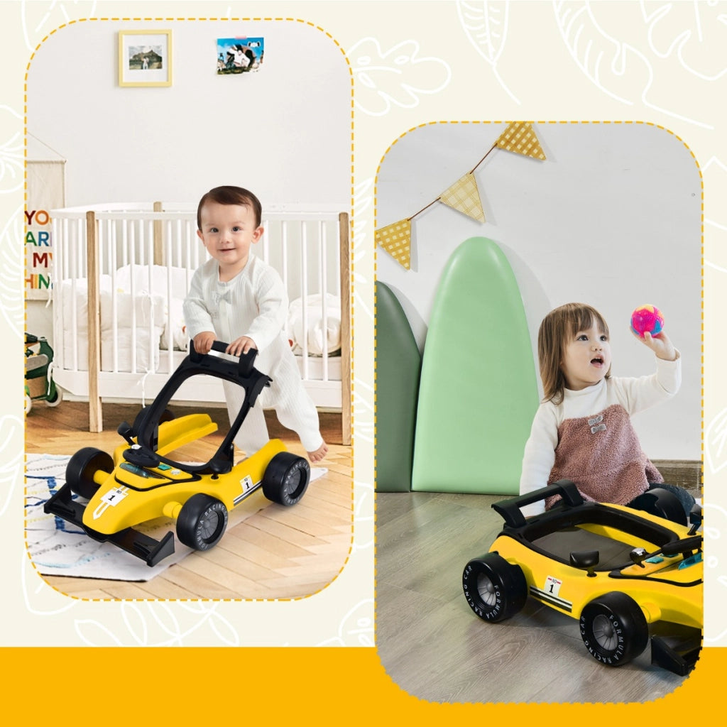 Primi passi 4 in 1 per neonati con altezza e velocit¨¤ regolabili, Primi passi a spinta con carillon con luci Giallo-Primi passi