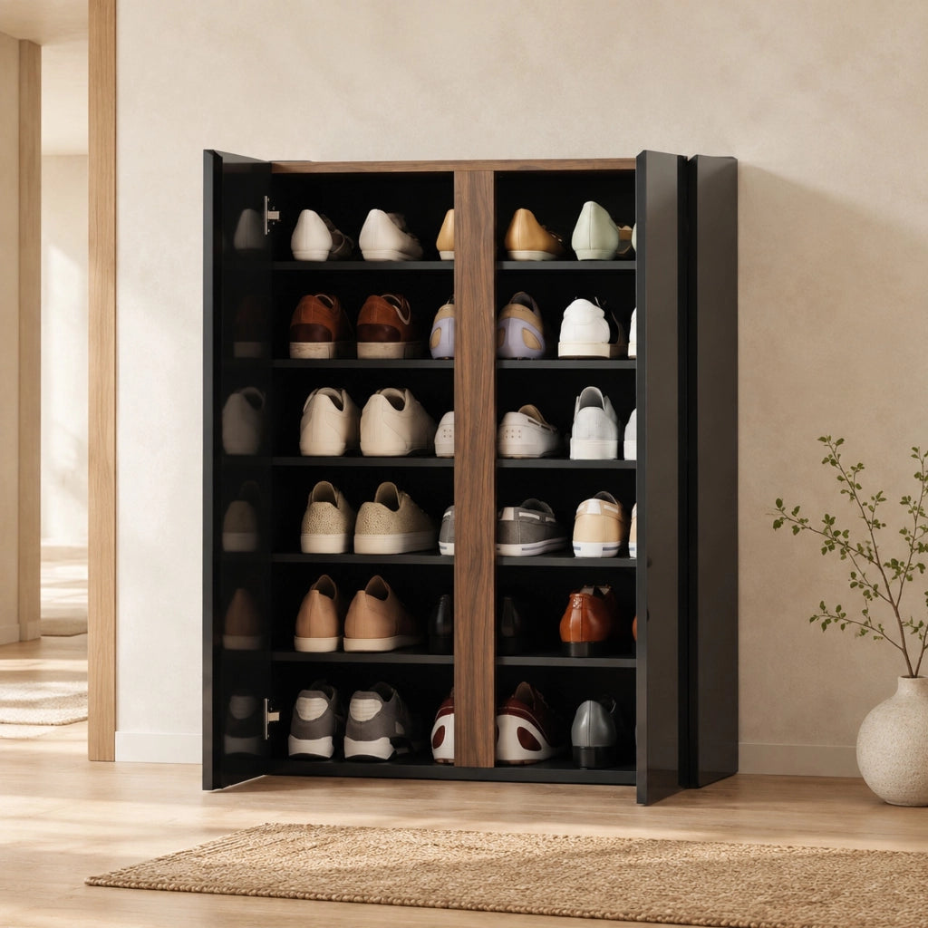 Scarpiera a 6 livelli con ante soft-close, nera