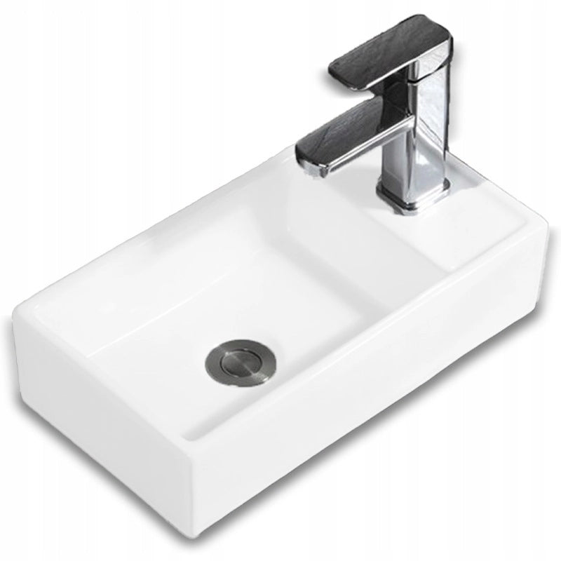 Lavabo da appoggio rettangolare in ceramica bianca da posizionare su piano 40x22 cm