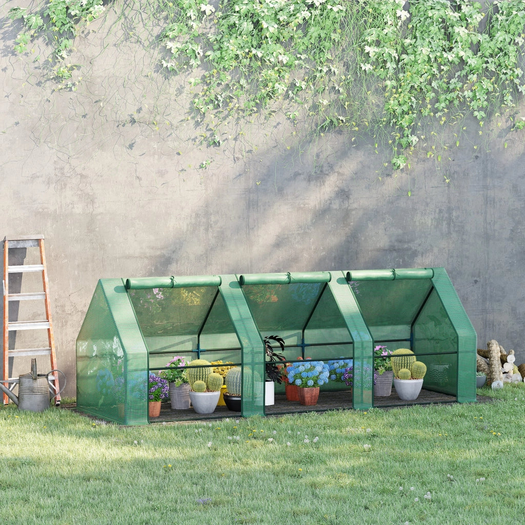 Serra da giardino con finestre arrotolabili; telo PE 140 g/m²; telaio in acciaio; verde; 270x90x90 cm