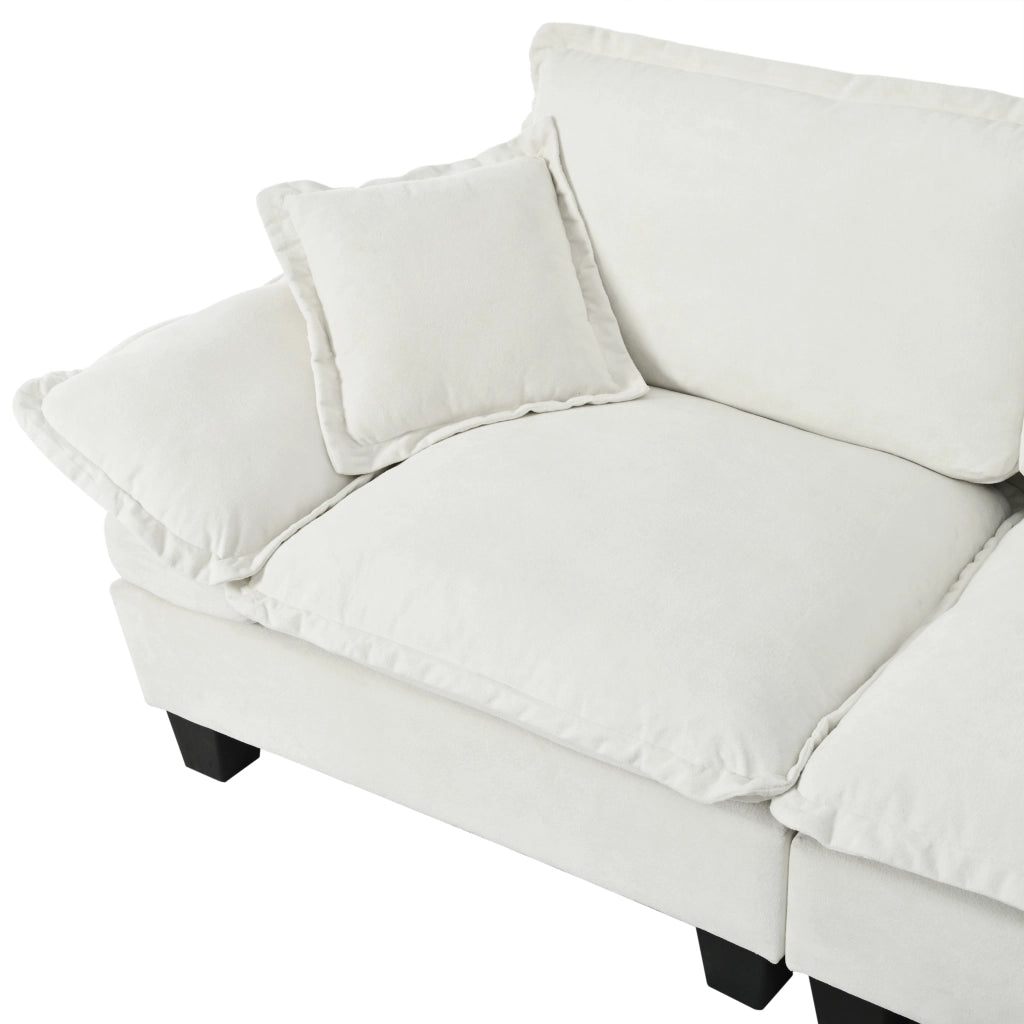 Divano angolare modulare nuvola 3 posti 194x151x90 cm con pouf mobile; ciniglia beige