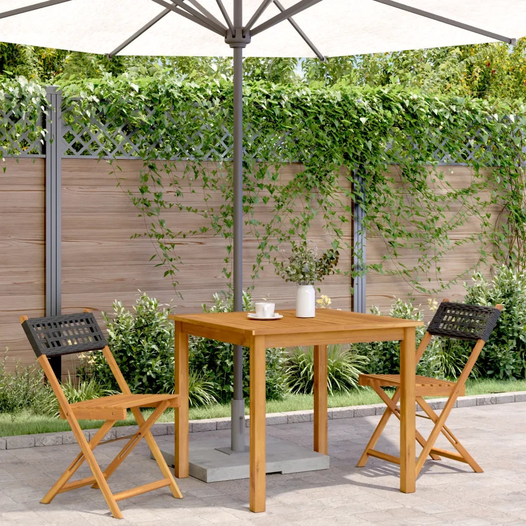Sedie Pieghevoli 2 pz Nere Legno Massello Acacia e Polyrattan 367675