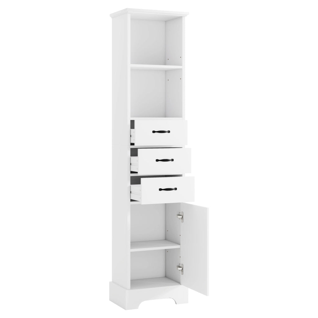Mobile da bagno con 3 cassetti e vano chiuso con ripiani regolabili 38 × 26 × 172,5 cm in MDF bianco