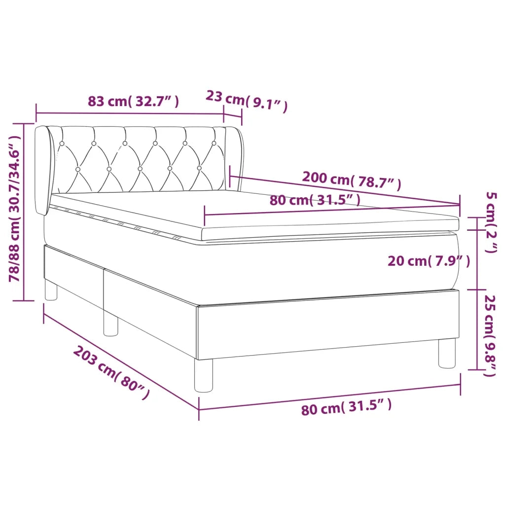 Giroletto a Molle con Materasso-Struttura Letto Nero 80x200 cm inTessuto 257102