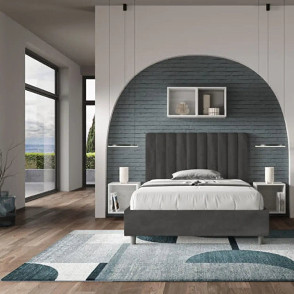 Letto una piazza e mezza contenitore imbottito 120x200 microfibra grigio Agueda