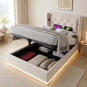 Letto singolo imbottito con contenitore, LED a 3 lati e ricarica USB/Tipo C