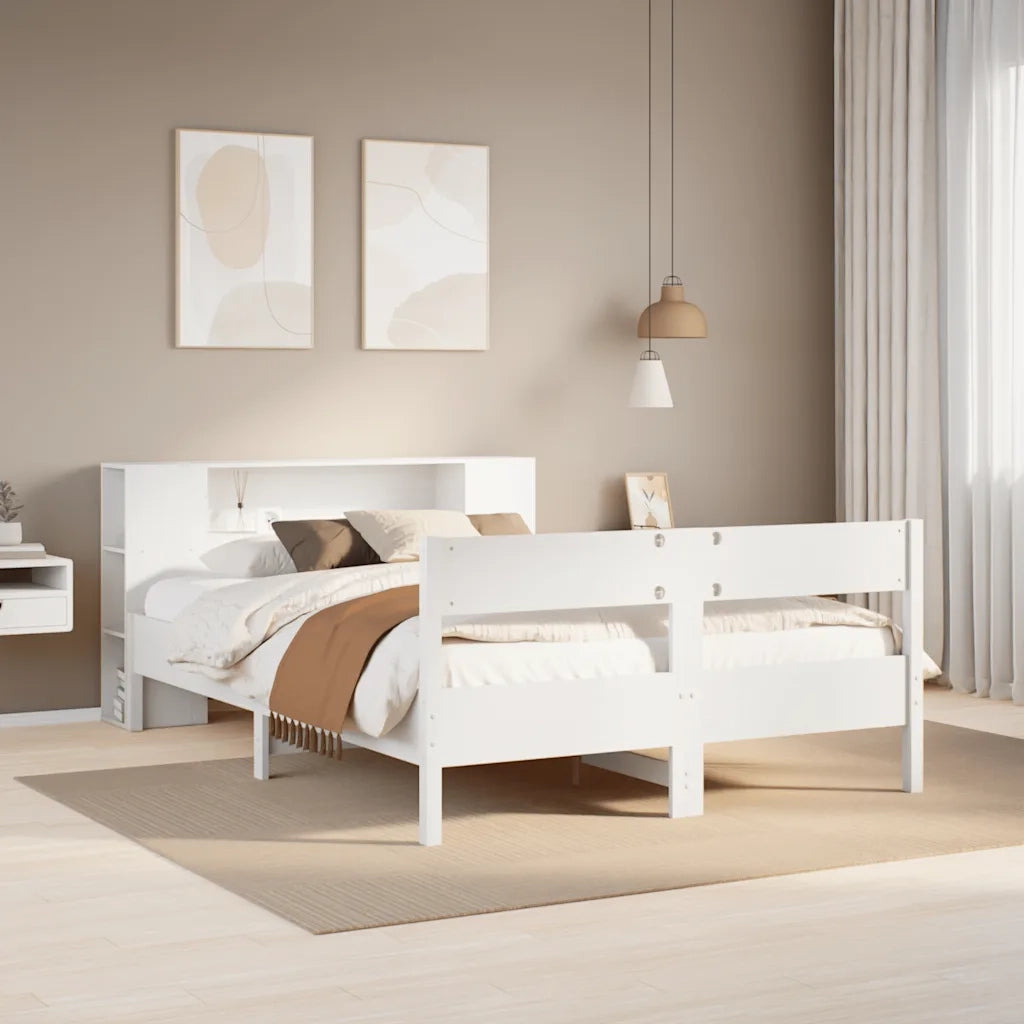 Letto Libreria senza Materasso-Struttura Letto con contenitore Bianco 160x200 cm Legno di Pino 114092