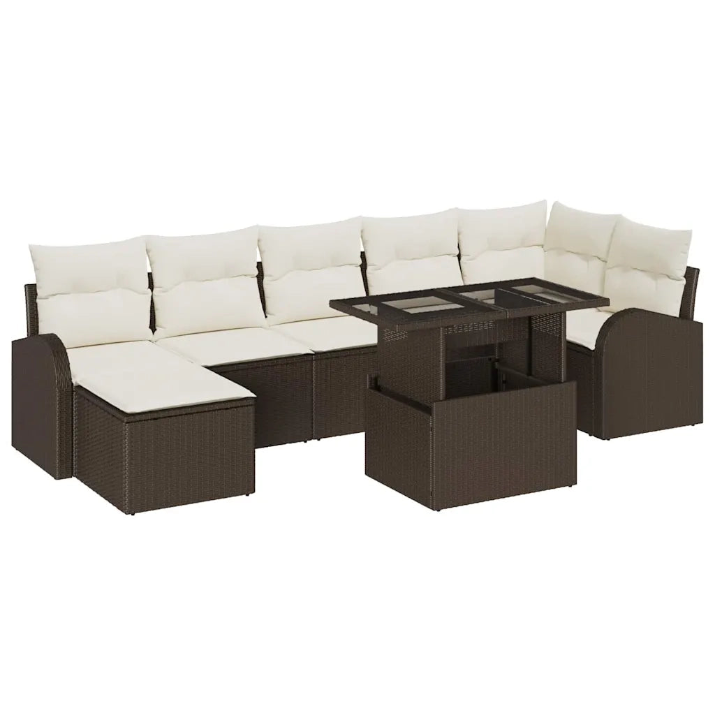 Set Divano da Giardino con cuscino 8 pcs Marrone Poly Rattan