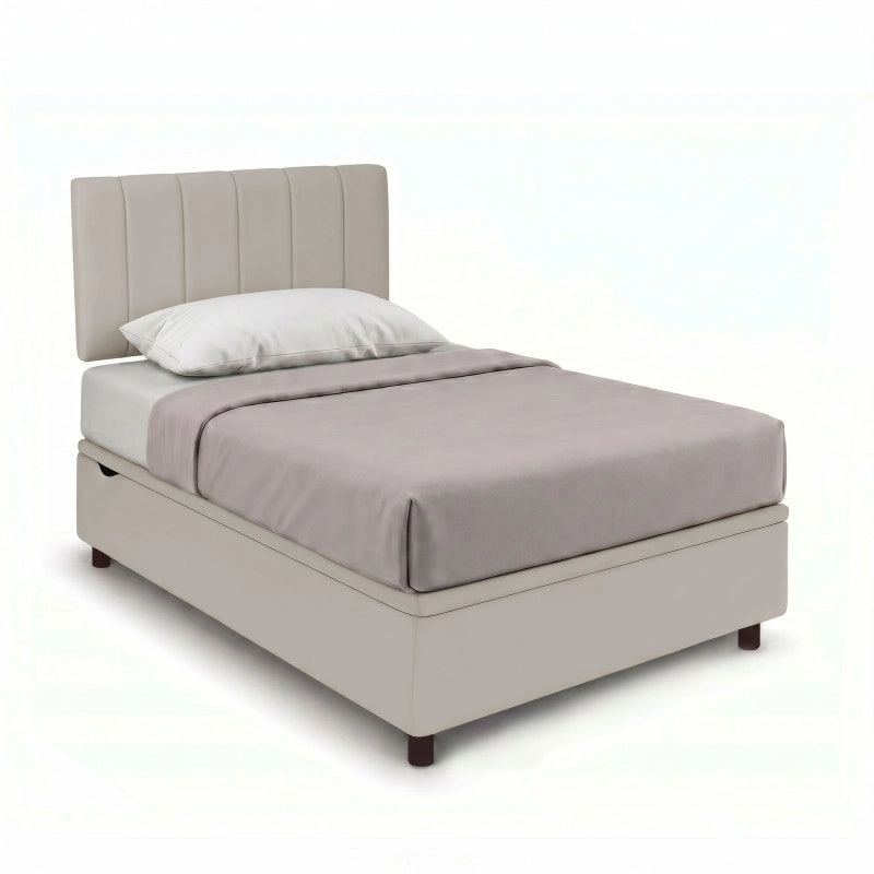 Letto imbottito Singolo 80x190 cm Vertical - Similpelle,Tortora,Contenitore