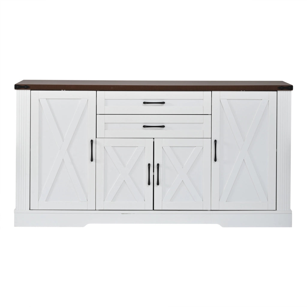 Credenza e madia con 4 ante, 2 cassetti e ripiani regolabili per cucina e soggiorno, bianca, 160 × 39 × 81.5 cm