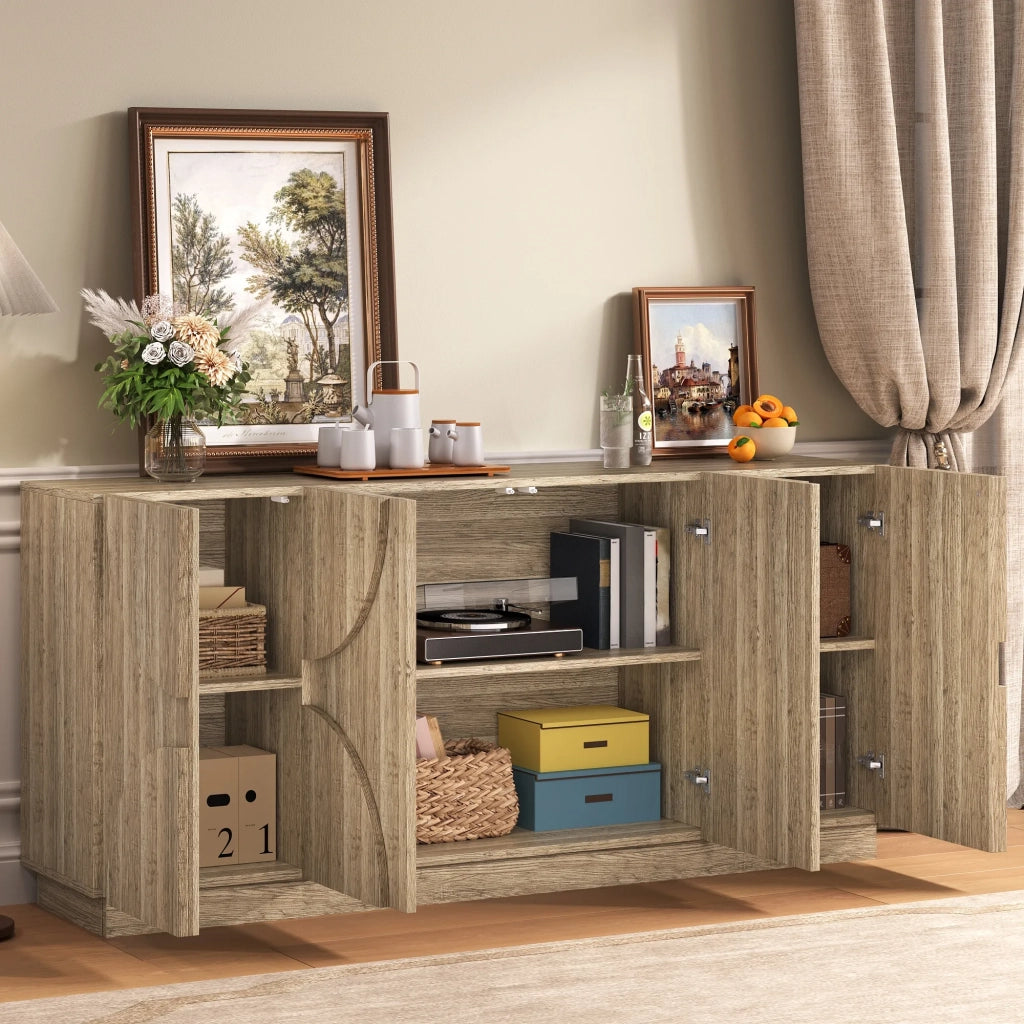 Sideboard con ripiani e Rebounder, venatura del legno naturale