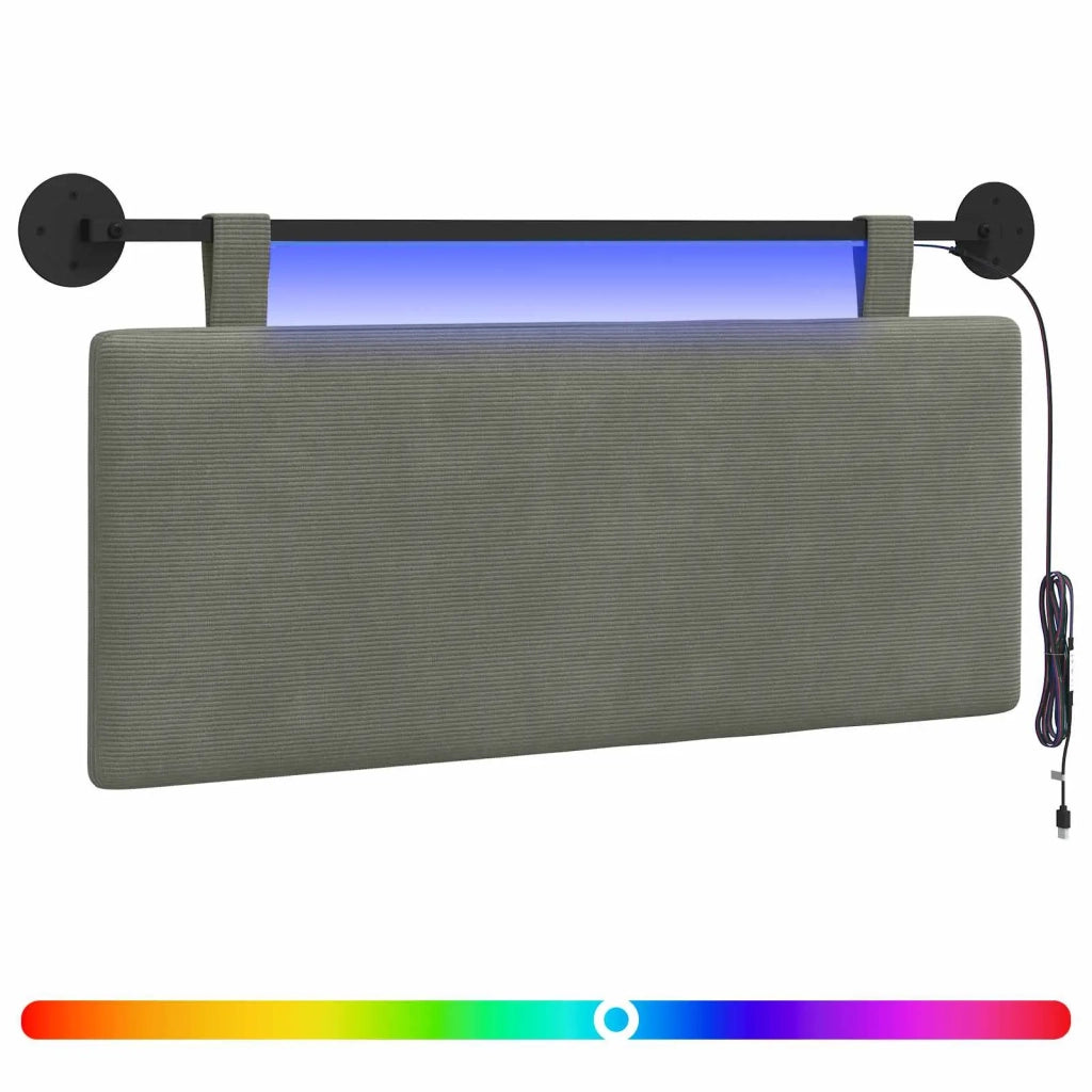 Testiera sospesa Con luce LED Grigio Chiaro Tessuto in Cords 3424290