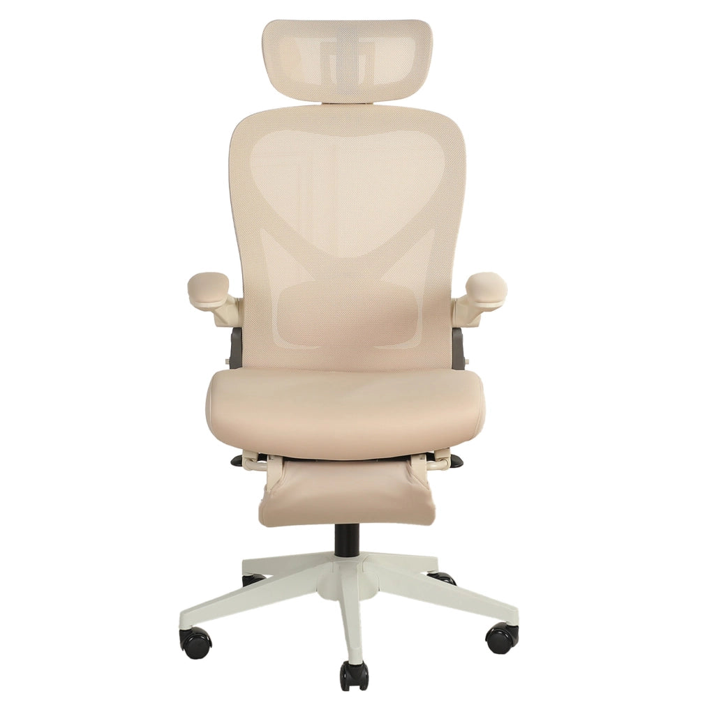 SEDIA UFFICIO Ergonomica Pieghevole con Poggiatesta 3D Crema