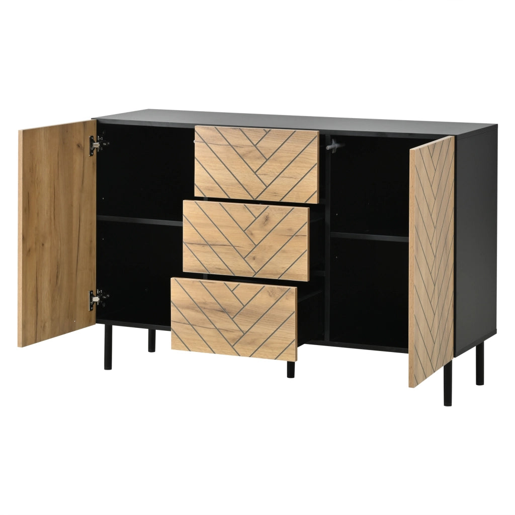 Sideboard moderno 120 x 40 x 76 cm in truciolare; finitura legno naturale e nero