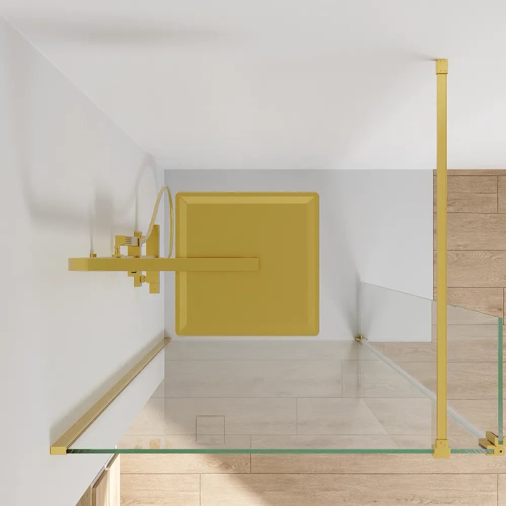 Doccia walk-in 120cm + anta girevole 30cm vetro 8mm trasparente anticalcare profili oro spazzolato h200 | Keros