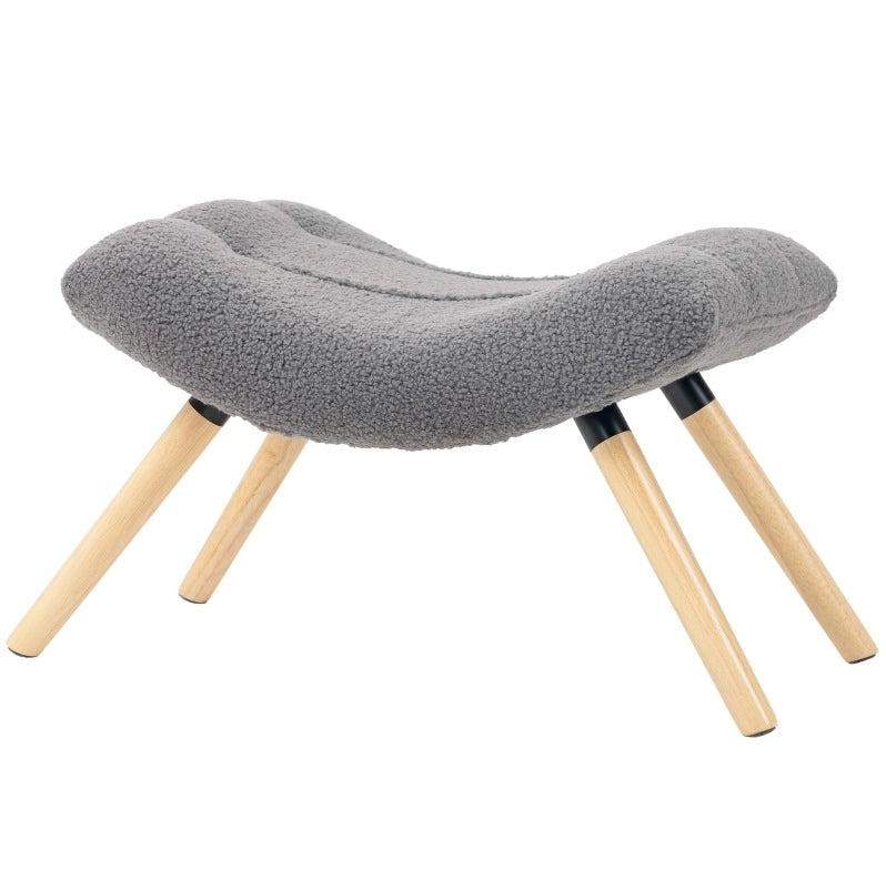 Pouf in tessuto Berber fleece grigio scuro con struttura in legno di faggio, 67x45x38 cm, portata 120 kg