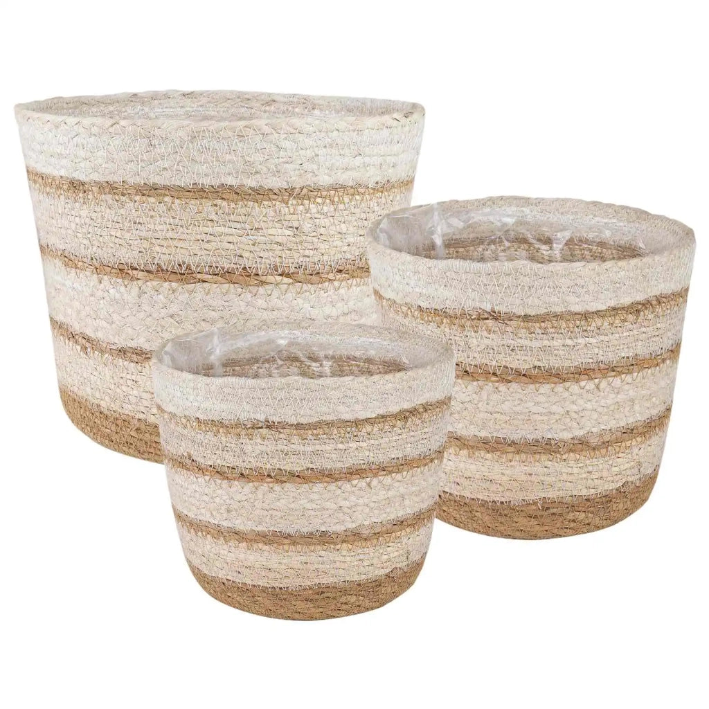 3 pz Naturale, Bianco e Beige Ø26 x 19 cm 100% Erba marina 42012252