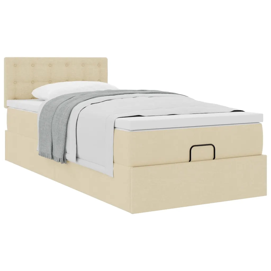 Pouf Letto con Materasso Crema 100x200 cm in Tessuto