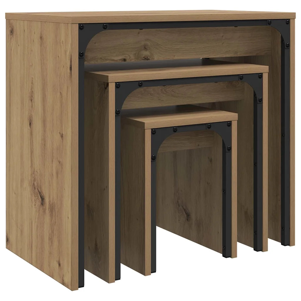 Tavolino da salotto 3 pcs Rovere artigianale Legno multistrato 883535