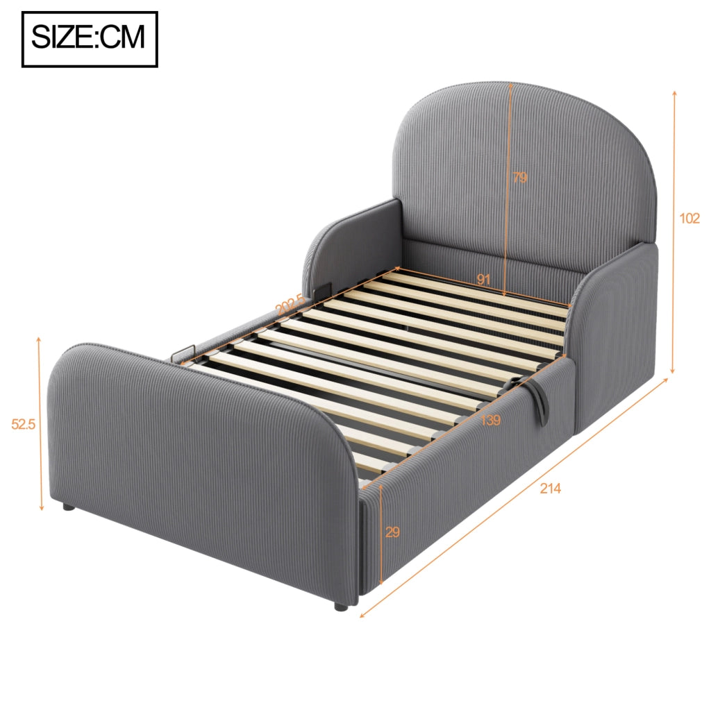 Letto imbottito per bambini 90x200 cm con contenitore grigio