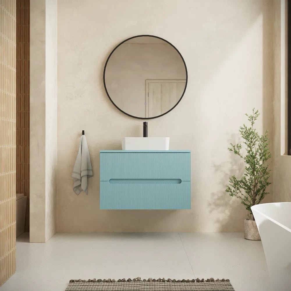 Mobile bagno sospeso 100cm due cassetti  carta da zucchero cannettato con top | Tigua