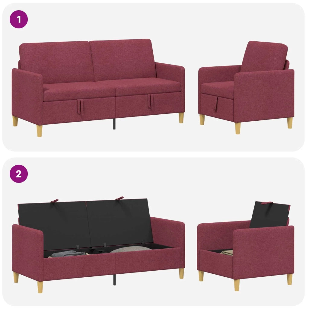 Set di Divani con Storage 2 pz Rosso Vino Poliestere 3429207