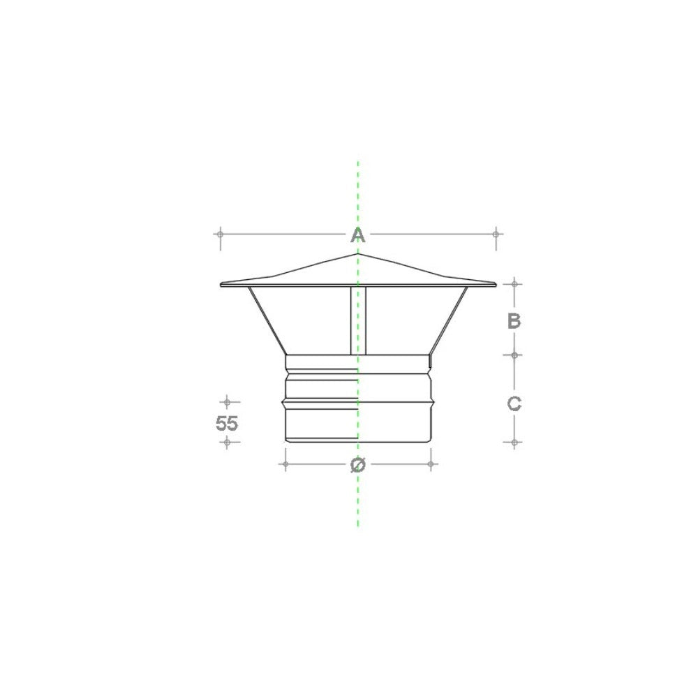 Fumaiolo da 150mm tipo cinese inox base tonda innesto m maschio