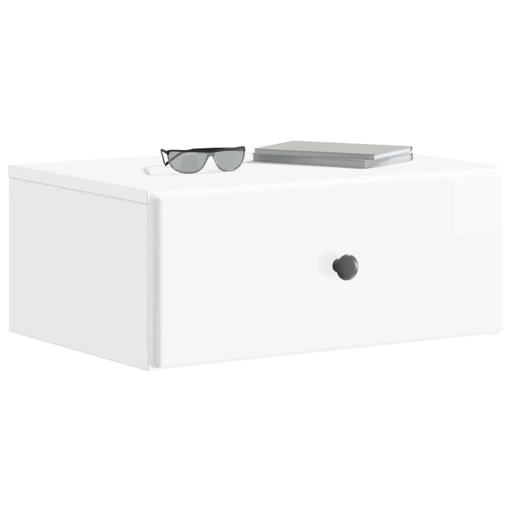 Set di 2 Comodini | Armadio da Notte | Mobiletto da notte a muro Bianco Lucido 49 x 34,5 x 20 cm
