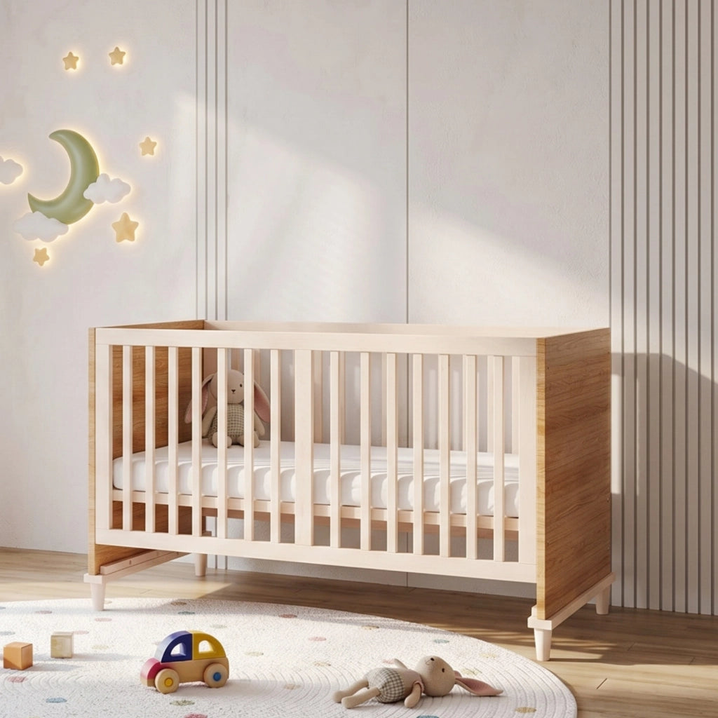 Letto a sbarre per bambini in legno con rete regolabile in 5 altezze colore naturale senza materasso