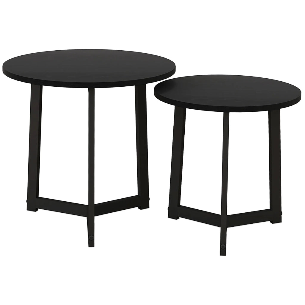 Set 2 Tavolini da Caffè Rotondi, Design Moderno, Struttura in Acciaio, Nero, Portata fino a 35 kg, per Soggiorno