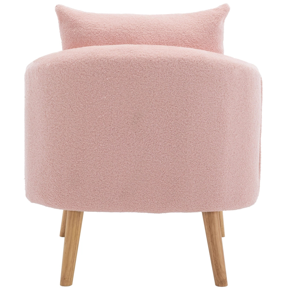 Poltrona 1 posto 71x72x71 cm in tessuto teddy rosa con cuscino e struttura in legno