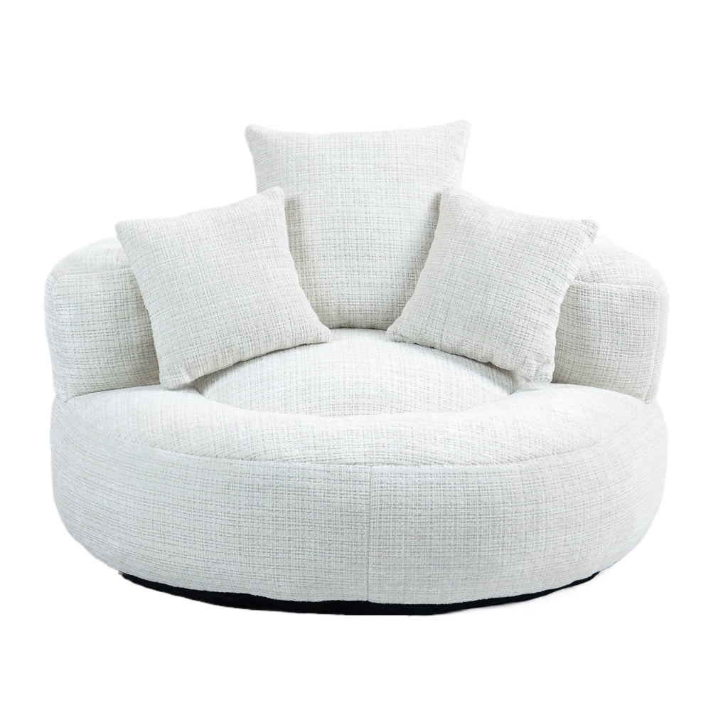 Poltrona sacco oversize in ciniglia beige 108x108x52 cm HOMVRA