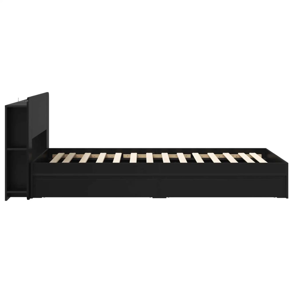 Letto singolo | Letto per adulti | Telaio del letto con storage con cassetto Nero 75 x 190 cm