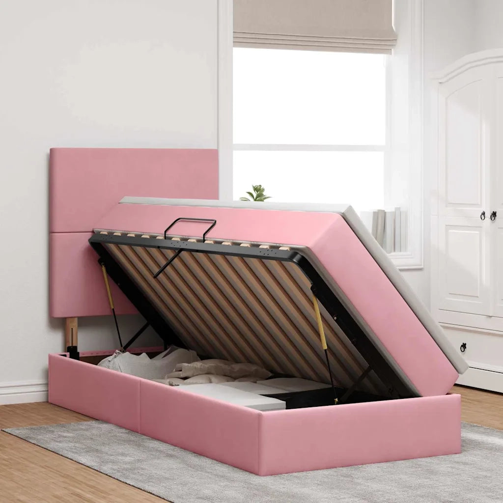 Letto con contenitore e materasso Rosa 90 x 200 cm Velluto 3371948