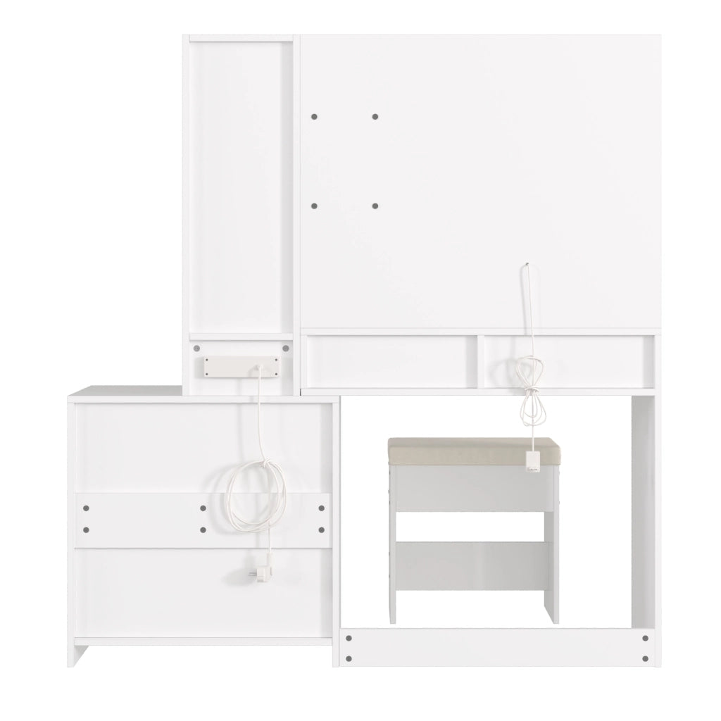 Tavolo trucco LED con 8 cassetti e hocker, bianco