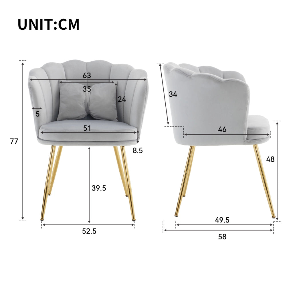 Set di 4 Sedie Moderne in Velluto con Schienale a Petalo e Gambe Dorate in Metallo