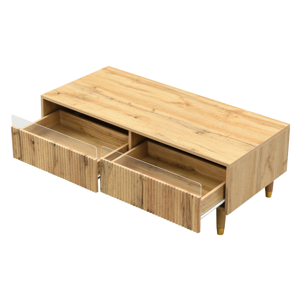 Tavolino da salotto con 2 cassetti e LED colorati, finitura ondulata, per soggiorno, in MDF legno, 110 × 50 × 40 cm