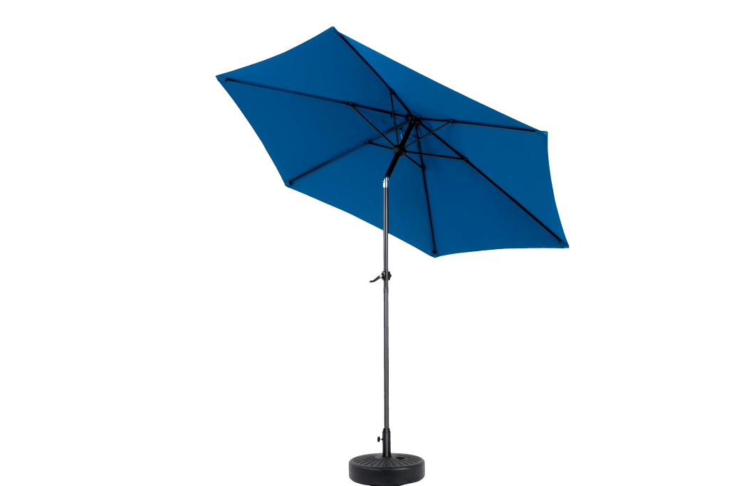 Ombrellone da giardino doppio 9 ft con manovella e inclinazione; poliestere blu scuro senza base